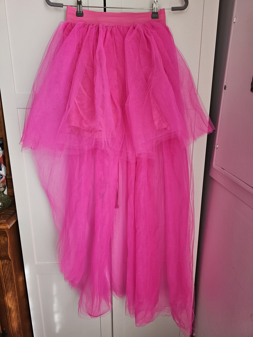 Hot Pink High-Low Tulle Tutu Skirt Layered Mesh Asymmetric Festival Rave S/M